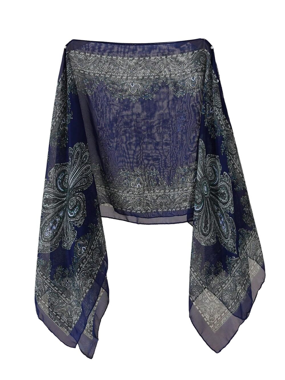 1317 Chiffon Shawls Wraps Scarves Paisley Wedding Poncho Cape Blue Medium